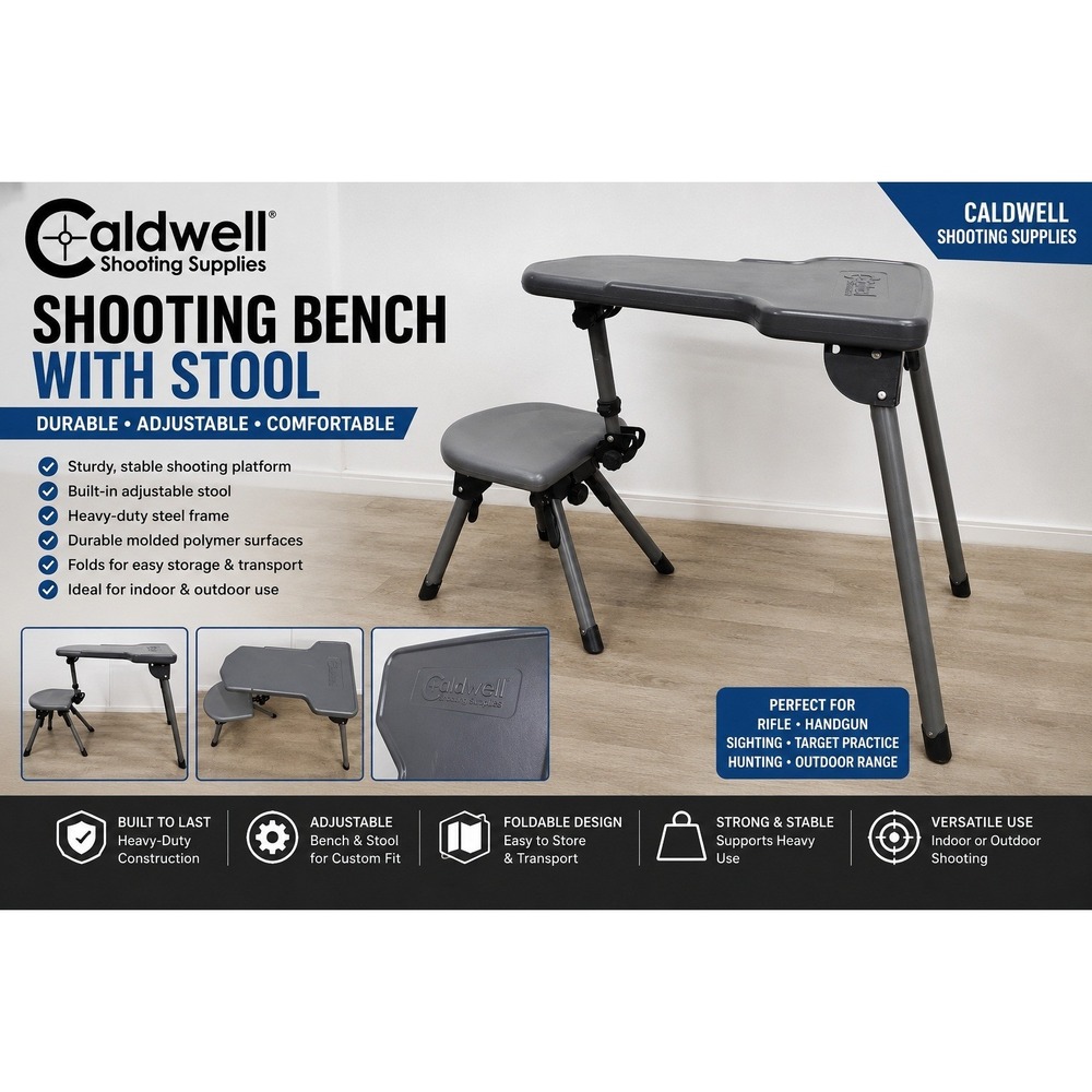 Caldwell Shooting Bench with Adjustable Stool Foldable Steel Frame Gray